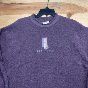Vintage New York Sweater Womens Large Purple Sherpa Pullover Crewneck 90s